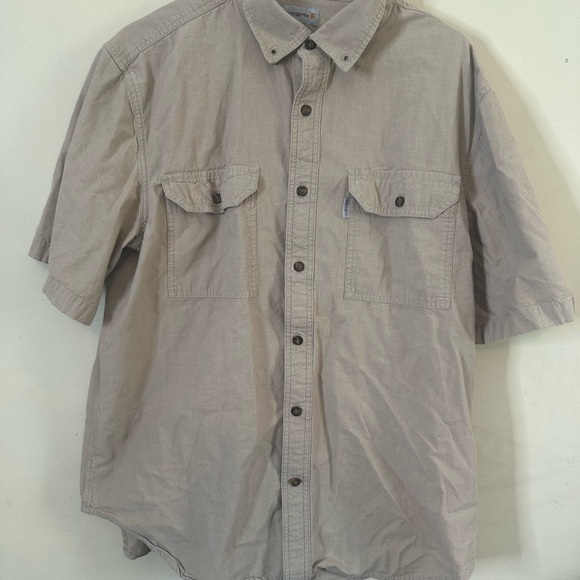 Carhartt Shirt Mens XLarge Khaki Beige Tan Relaxed Fit Button Up Utility Work - Picture 1 of 5